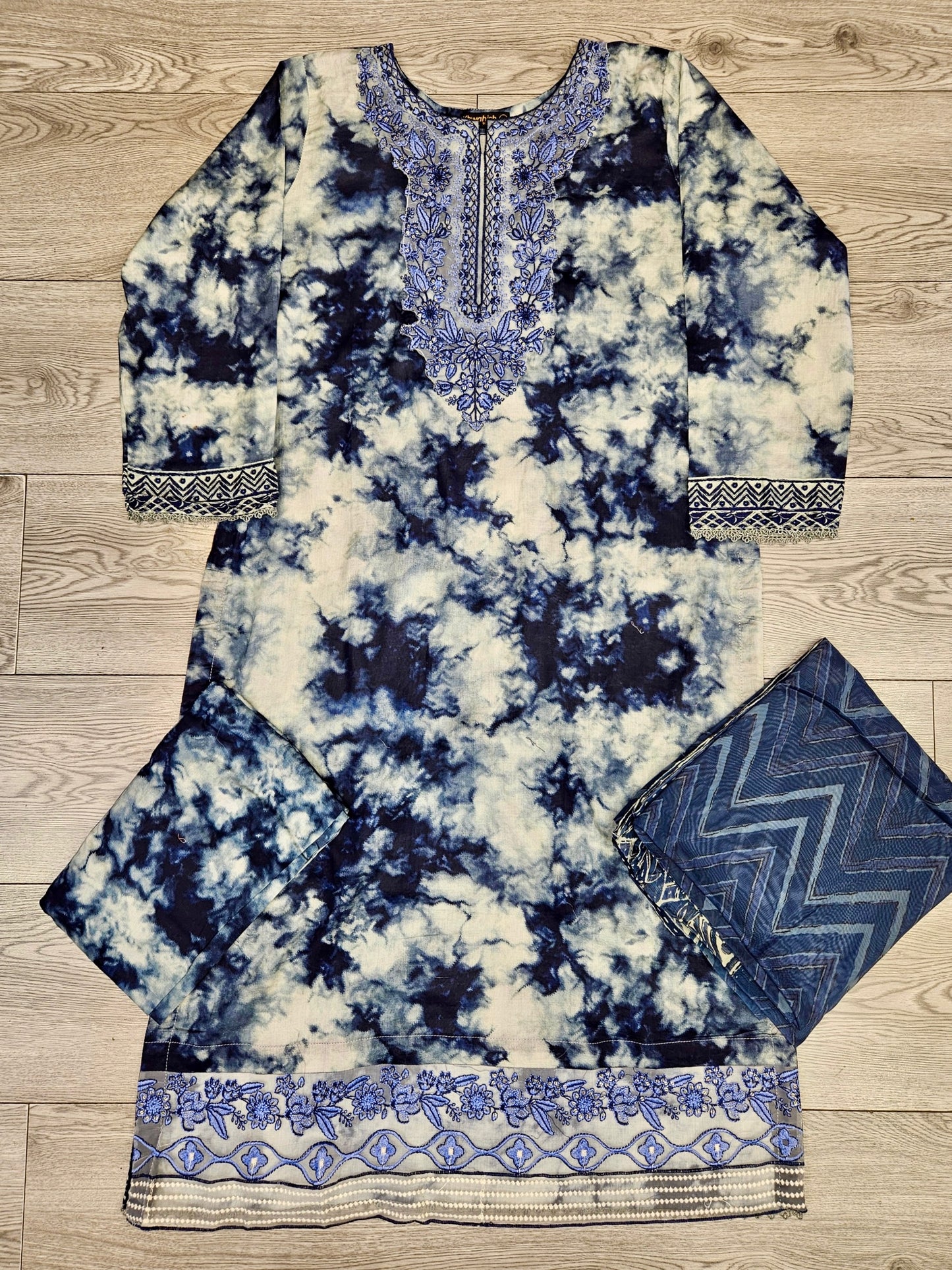 ZCH lapis blue colour floral print cotton shalwar kameez