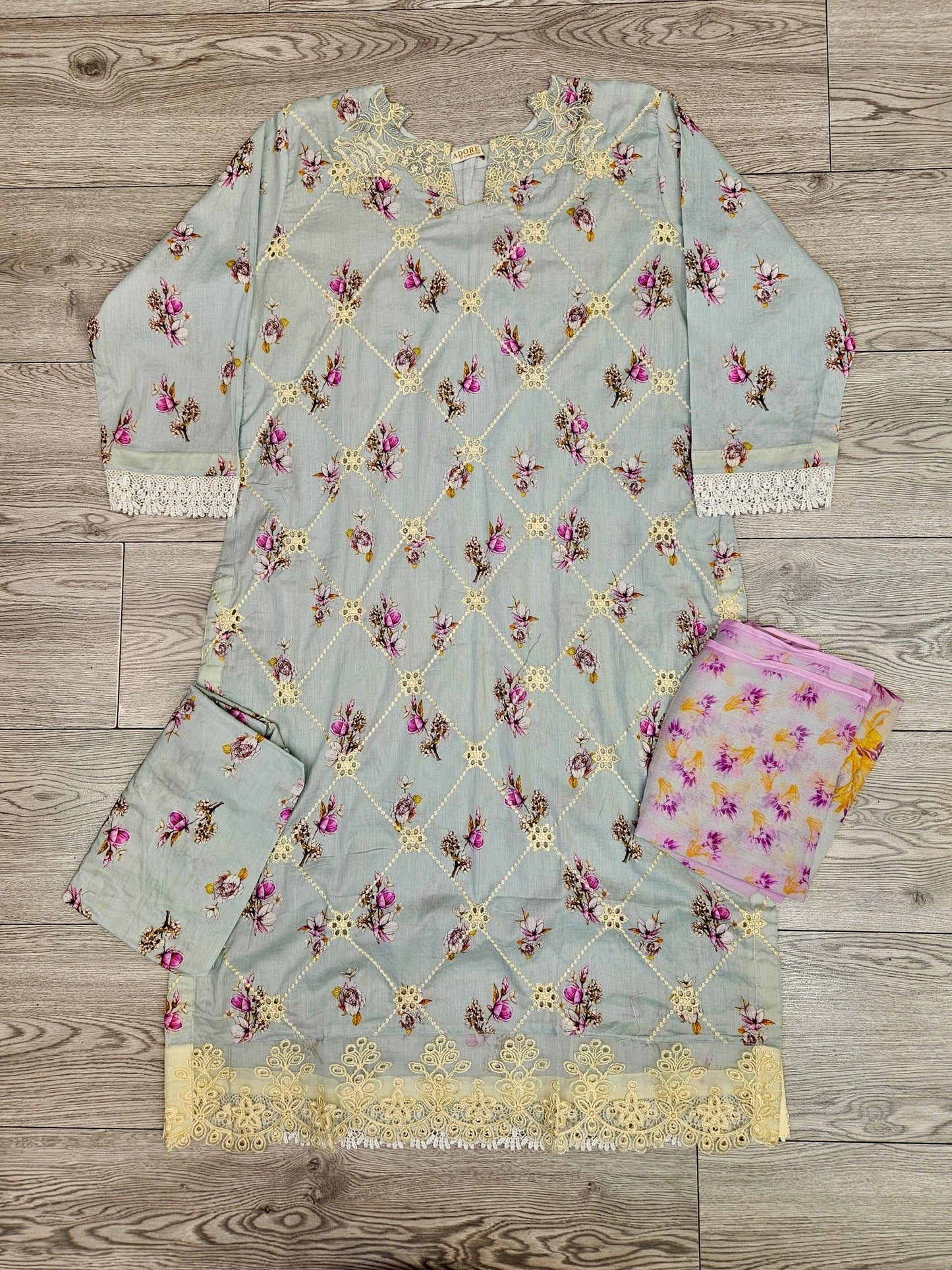 IZK swedish blue colour floral print cotton shalwar kameez