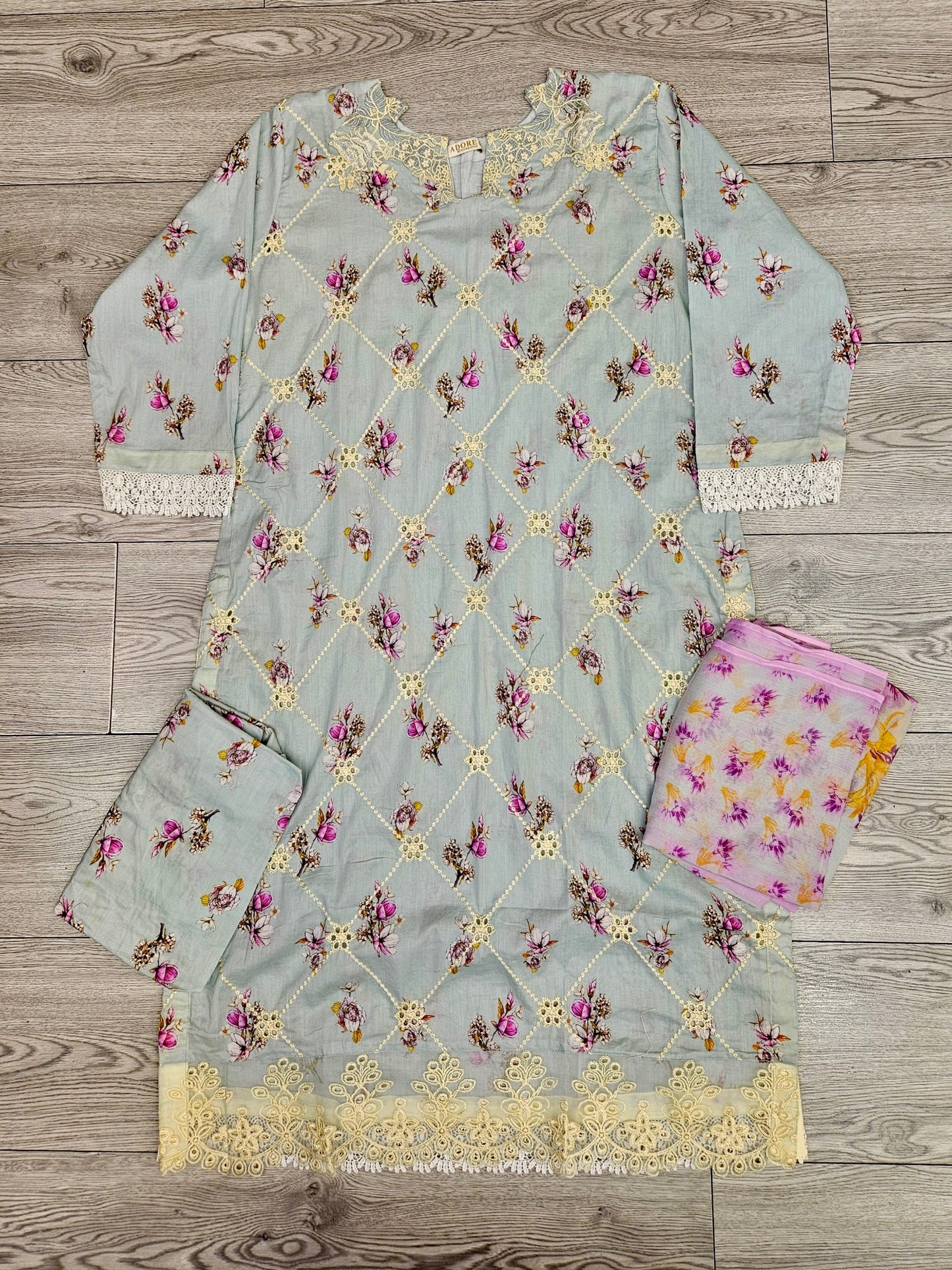 IZK swedish blue colour floral print cotton shalwar kameez