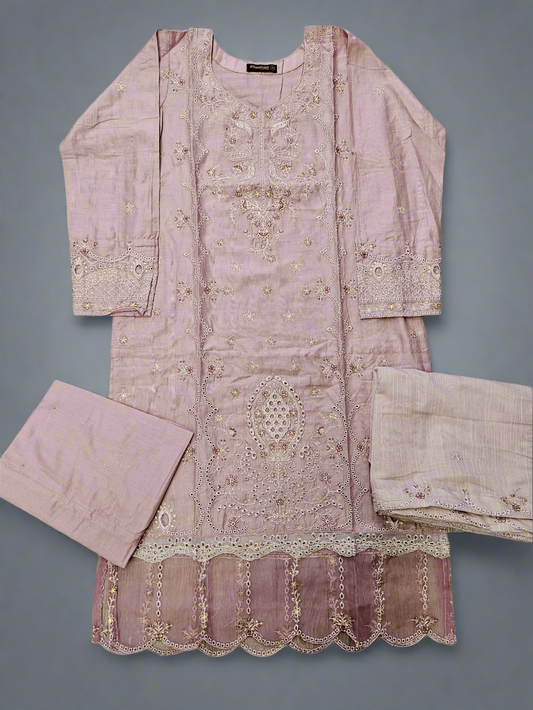 Lilac purple and silver floral embroidery fabric shalwar kameez