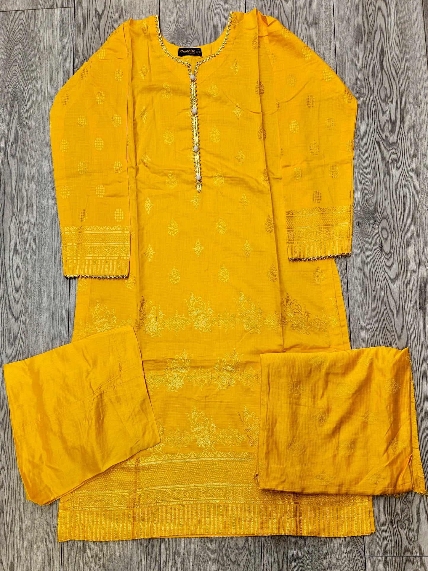 LimeLight buttercup yellow Jacquard brocade cotton with intricate raised patterns