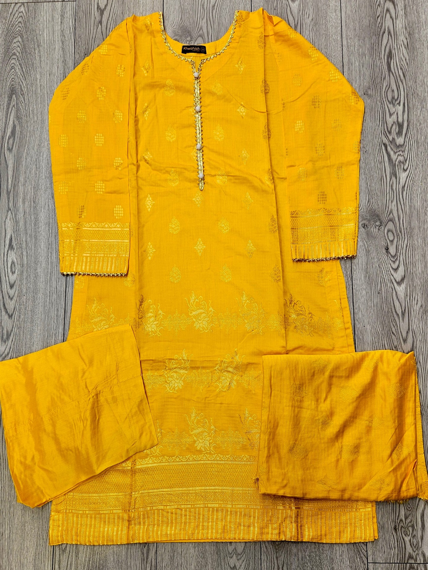 LimeLight buttercup yellow Jacquard brocade cotton with intricate raised patterns