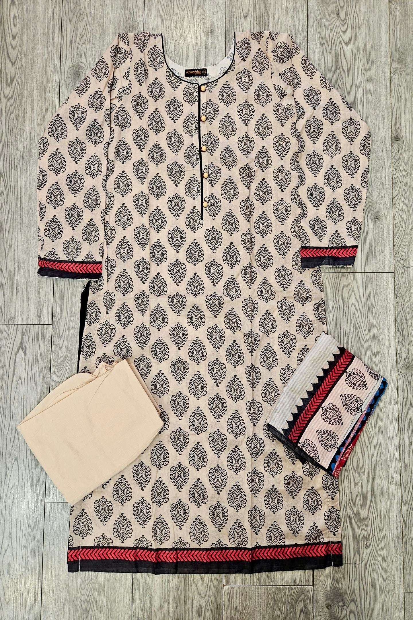 ALK cream colour floral print cotton shalwar kameez