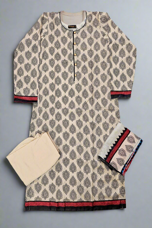 ALK cream colour floral print cotton shalwar kameez
