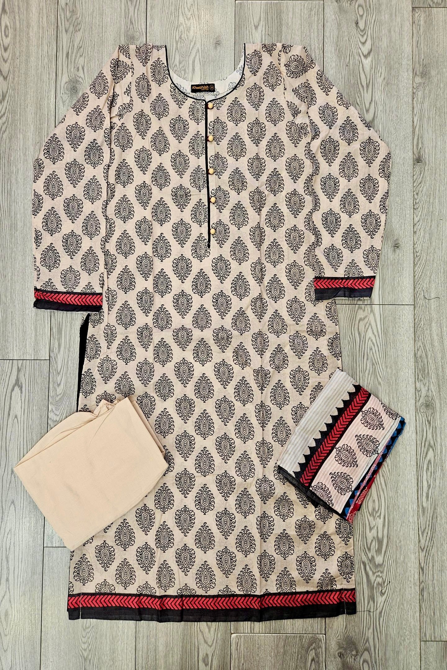 ALK cream colour floral print cotton shalwar kameez