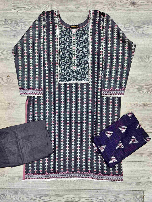 Black and flamingo pink colour winter collection khaddar fabric with khaddar shawl