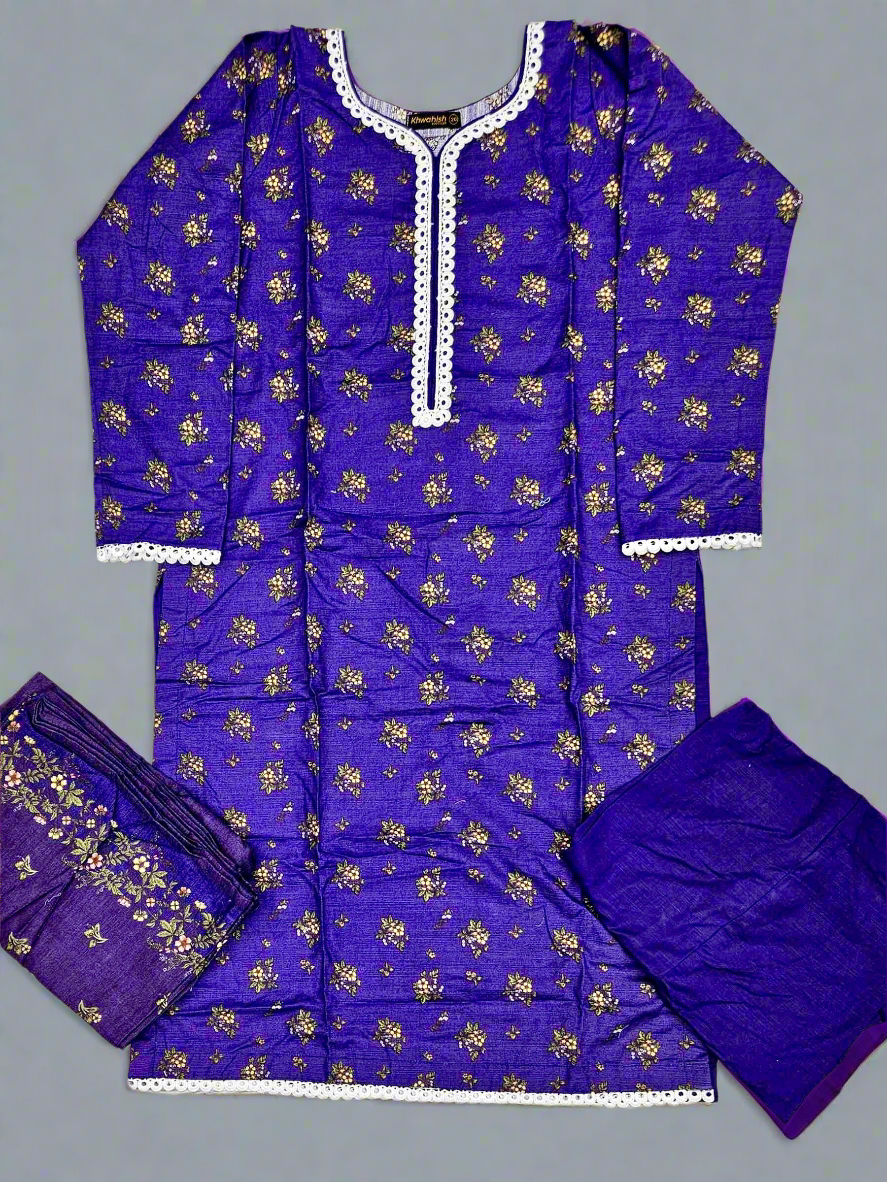 Purple colour winter collection khaddar fabric with khaddar shawl
