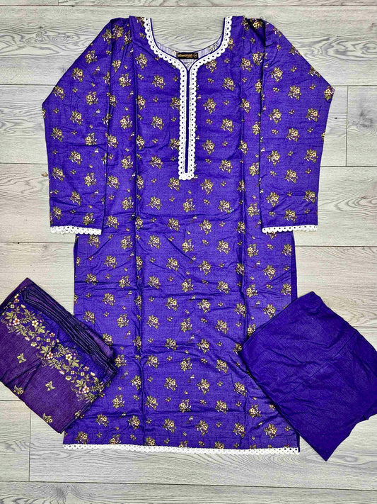 Purple colour winter collection khaddar fabric with khaddar shawl