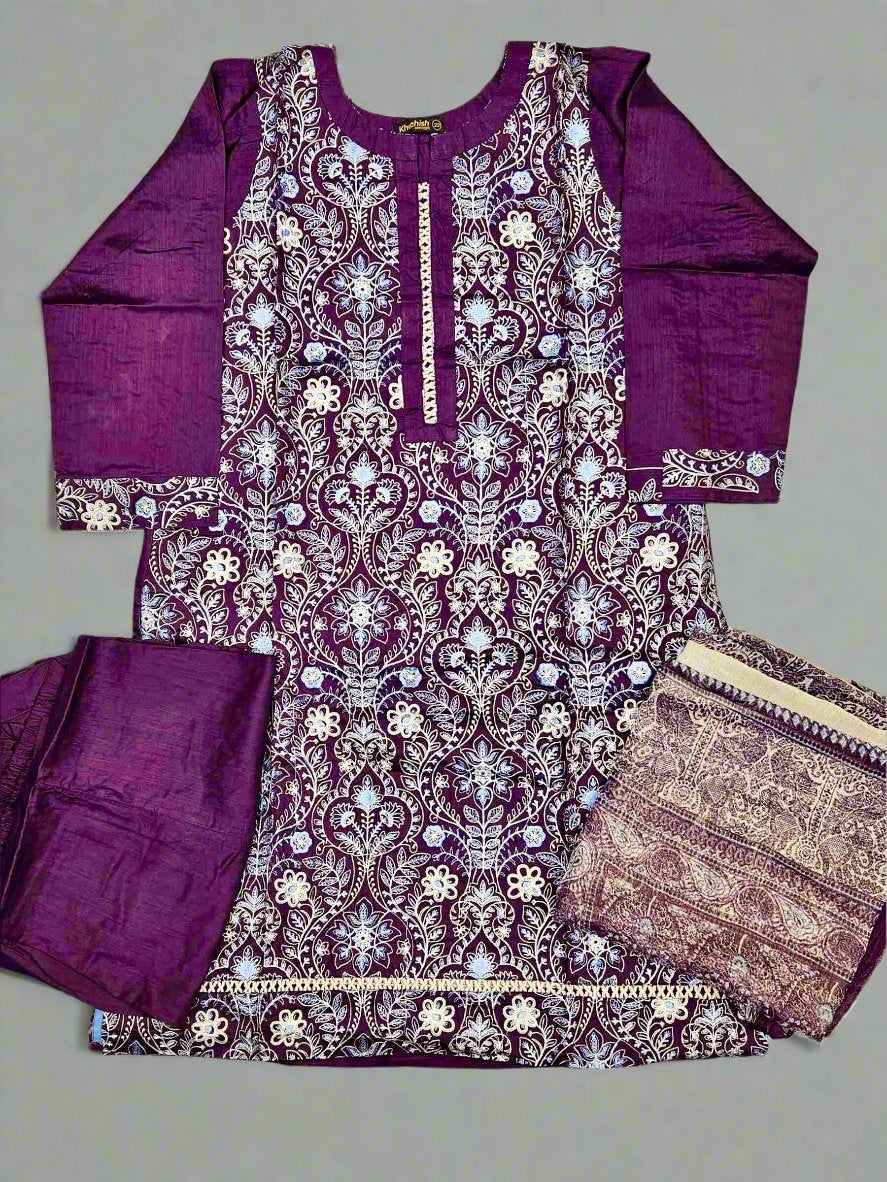 Mulberry purple bareeze embroidery