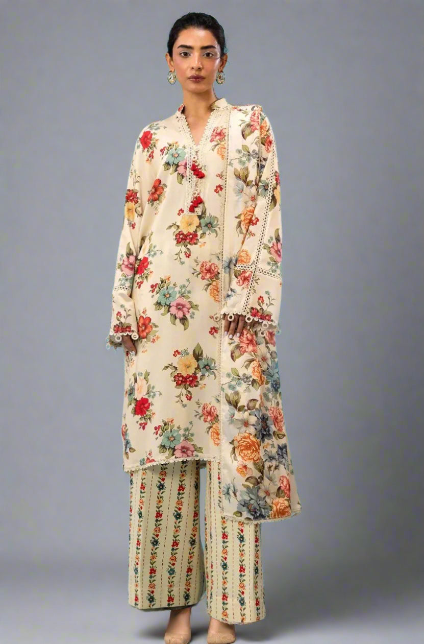 Sana Safinaz H243-14A white colour digital floral printed