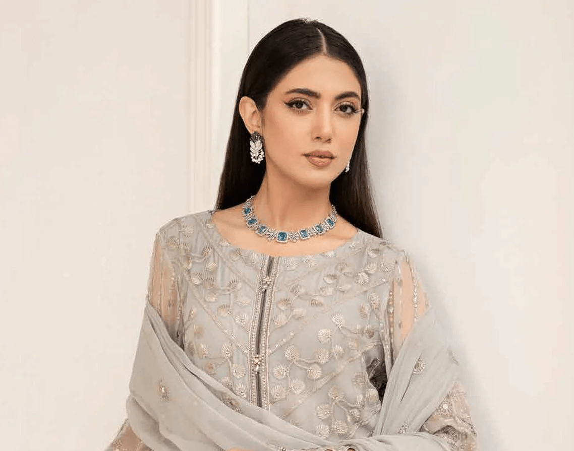 FL Light Grey Colour Executive Volume Embroidered Shalwar Kameez in Chiffon Sizes (S to 5XL) - AdoreByKhwahish