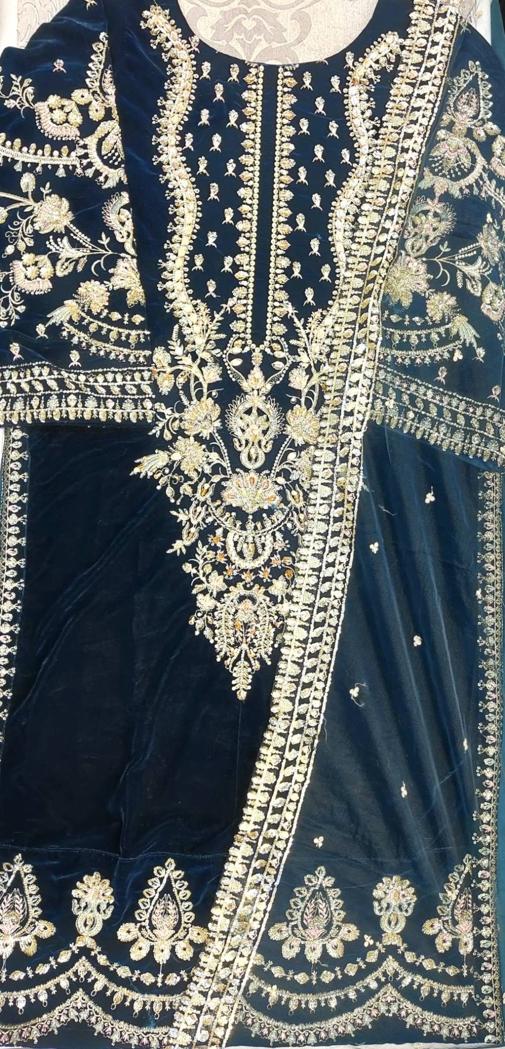 IMZ Emerald Colour Velvet with Gold Hand Embroidery Kurti (Top) Only in Sizes (S to 7XL) - AdoreByKhwahish