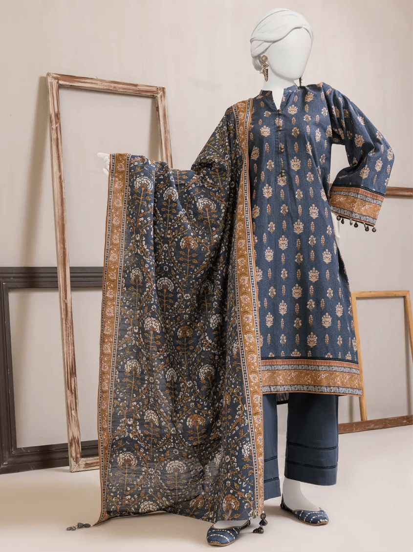 JJ khaddar khwaab winter collection 23 navy blue colour shalwar kameez in sizes S to 7XL