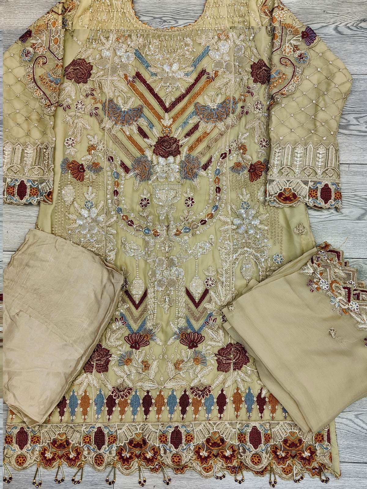 RMS rangoon light beige colour embroidery shalwar kameez in chiffon fabric embroidered dupatta in sizes (S to 6XL) womenswear traditional plus size comfort fashion clothing - AdoreByKhwahish