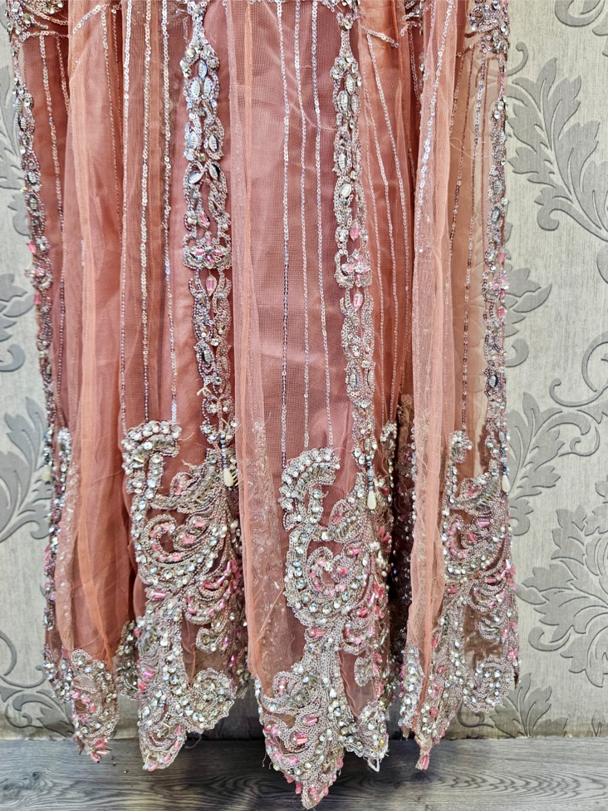 EK pink peach colour hand embellished long dress with stonework and pearls embroidered dupatta in sizes [3XL to 5XL] womenswear traditional wedding fancy plus size clothing - gorgeous, fit