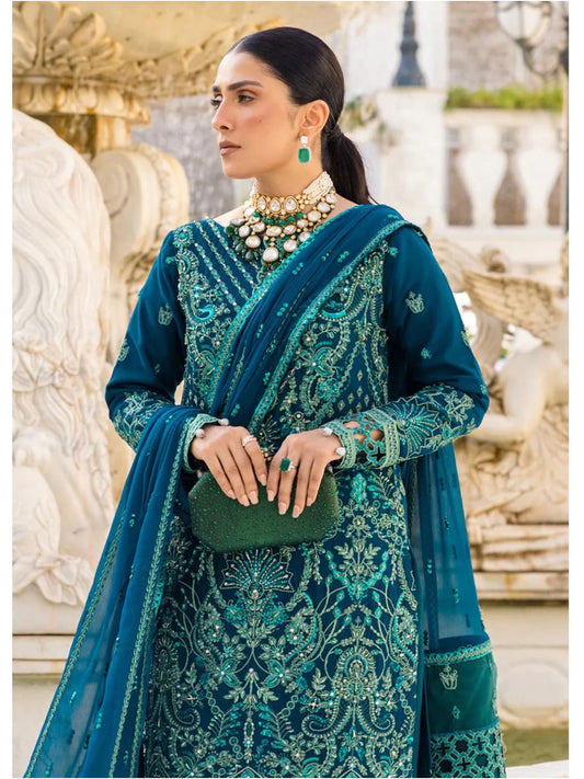 EMA Zimal teal blue colour hand embellished shalwar kameez in chiffon fabric embroidered dupatta in sizes [M to 8XL] womenswear traditional fancy party wear plus size clothing - gorgeous fit