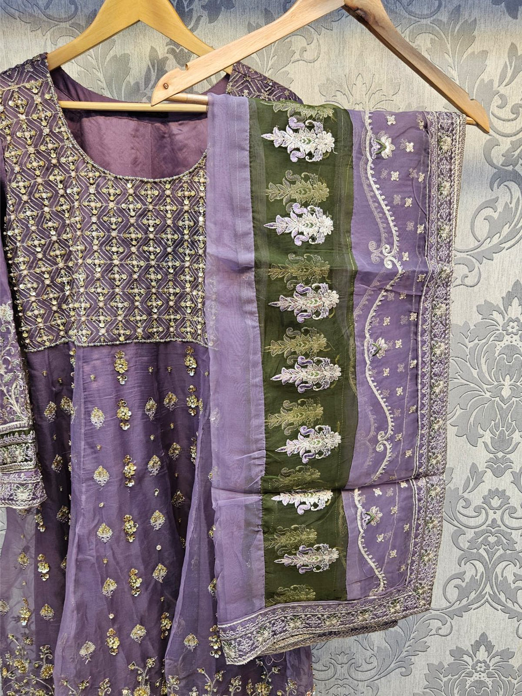 ZKA lilac colour embroidered organza hand embellished dress