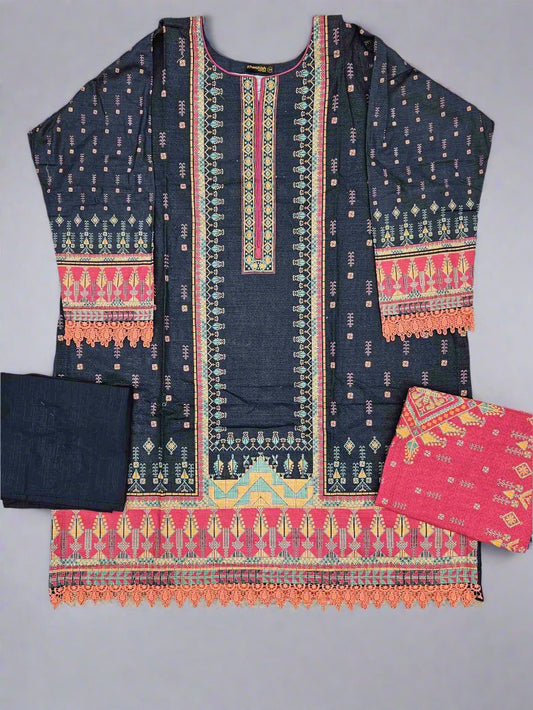 Navy blue and pink colour winter collection khaddar fabric with khaddar shawl