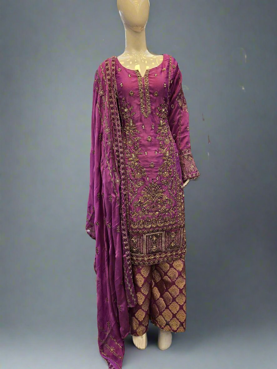 Light purple hand embroidered palazzo suit