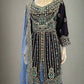 Navy with light blue hand embroidered peplum dress
