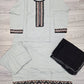 Pigeon blue colour linen fabric shalwar kameez with embroidery on neck
