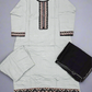 Pigeon blue colour linen fabric shalwar kameez with embroidery on neck