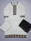 Pigeon blue colour linen fabric shalwar kameez with embroidery on neck
