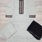Pigeon blue colour linen fabric shalwar kameez with embroidery on neck