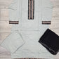 Pigeon blue colour linen fabric shalwar kameez with embroidery on neck