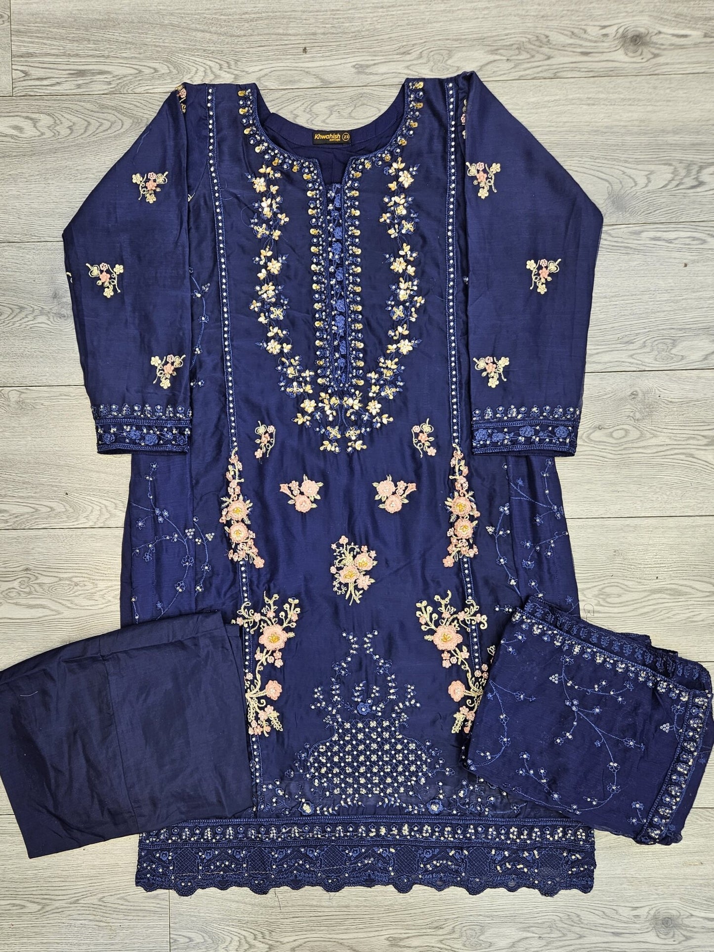 AG navy blue colour hand embroidery