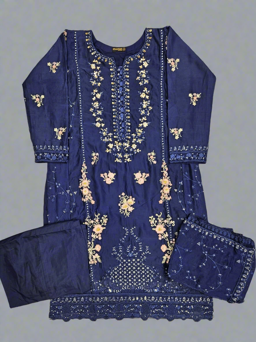 AG navy blue colour hand embroidery