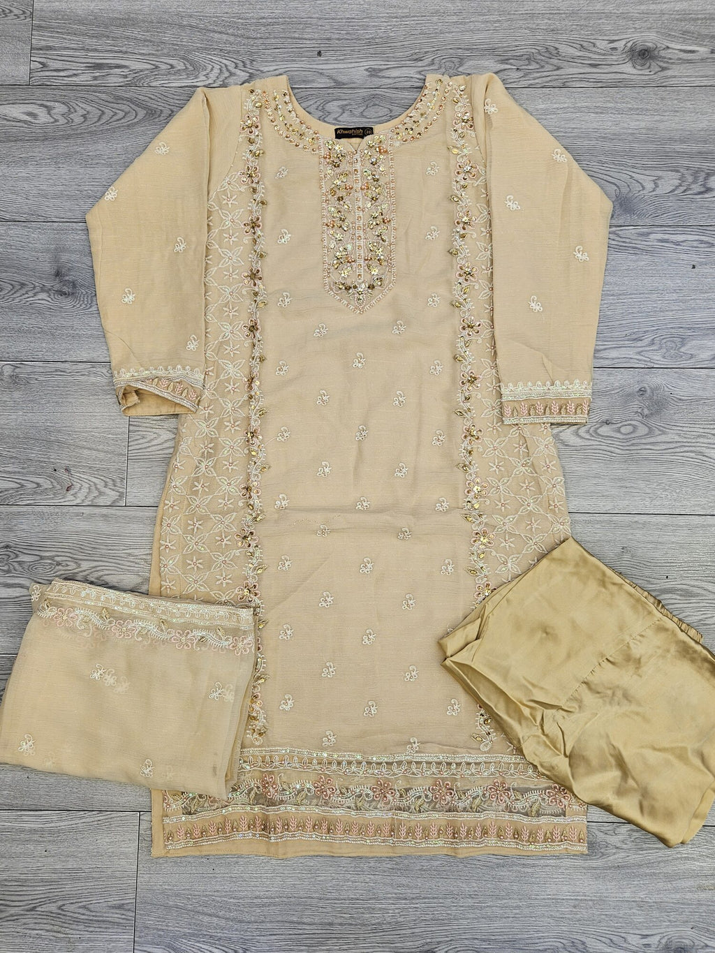 AG pastel peach colour hand embellished