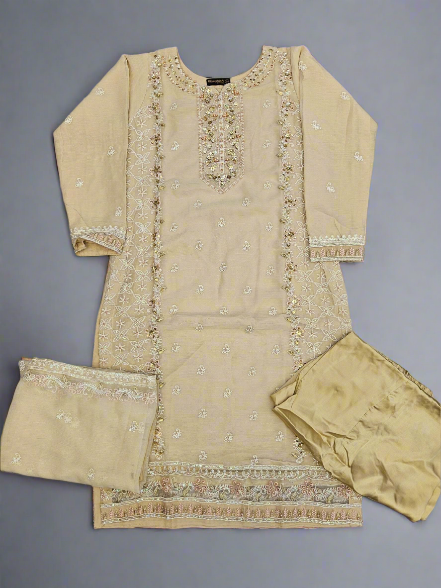 AG pastel peach colour hand embellished