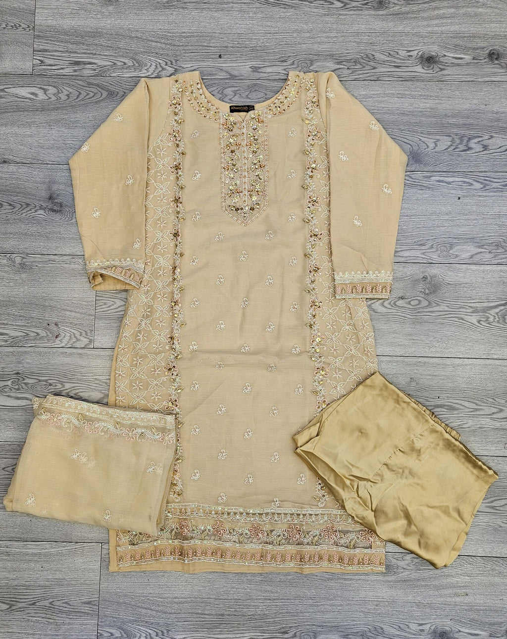 AG pastel peach colour hand embellished