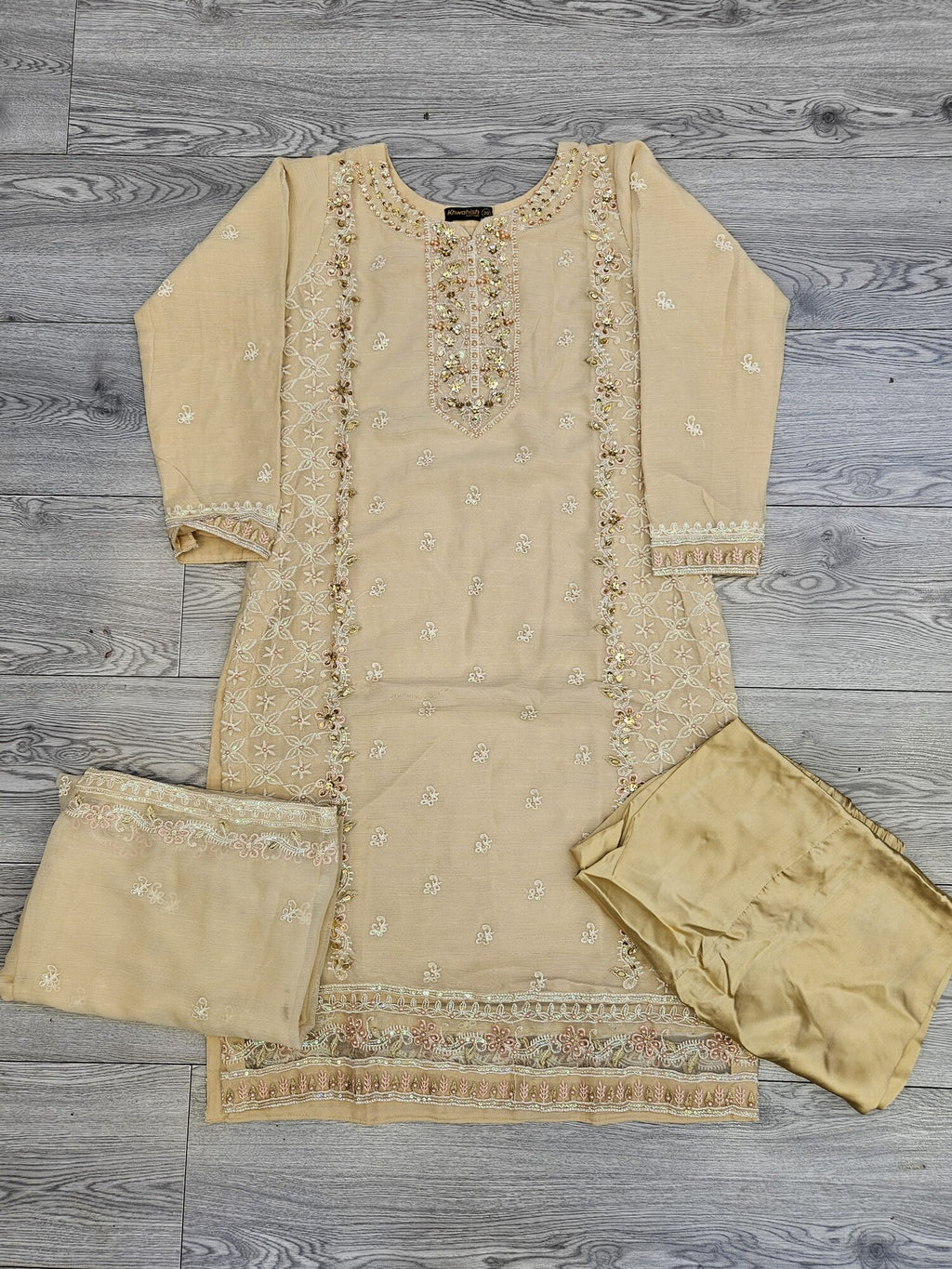 AG pastel peach colour hand embellished