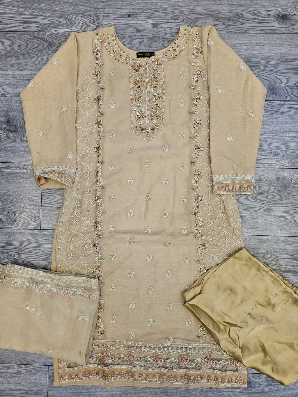 AG pastel peach colour hand embellished