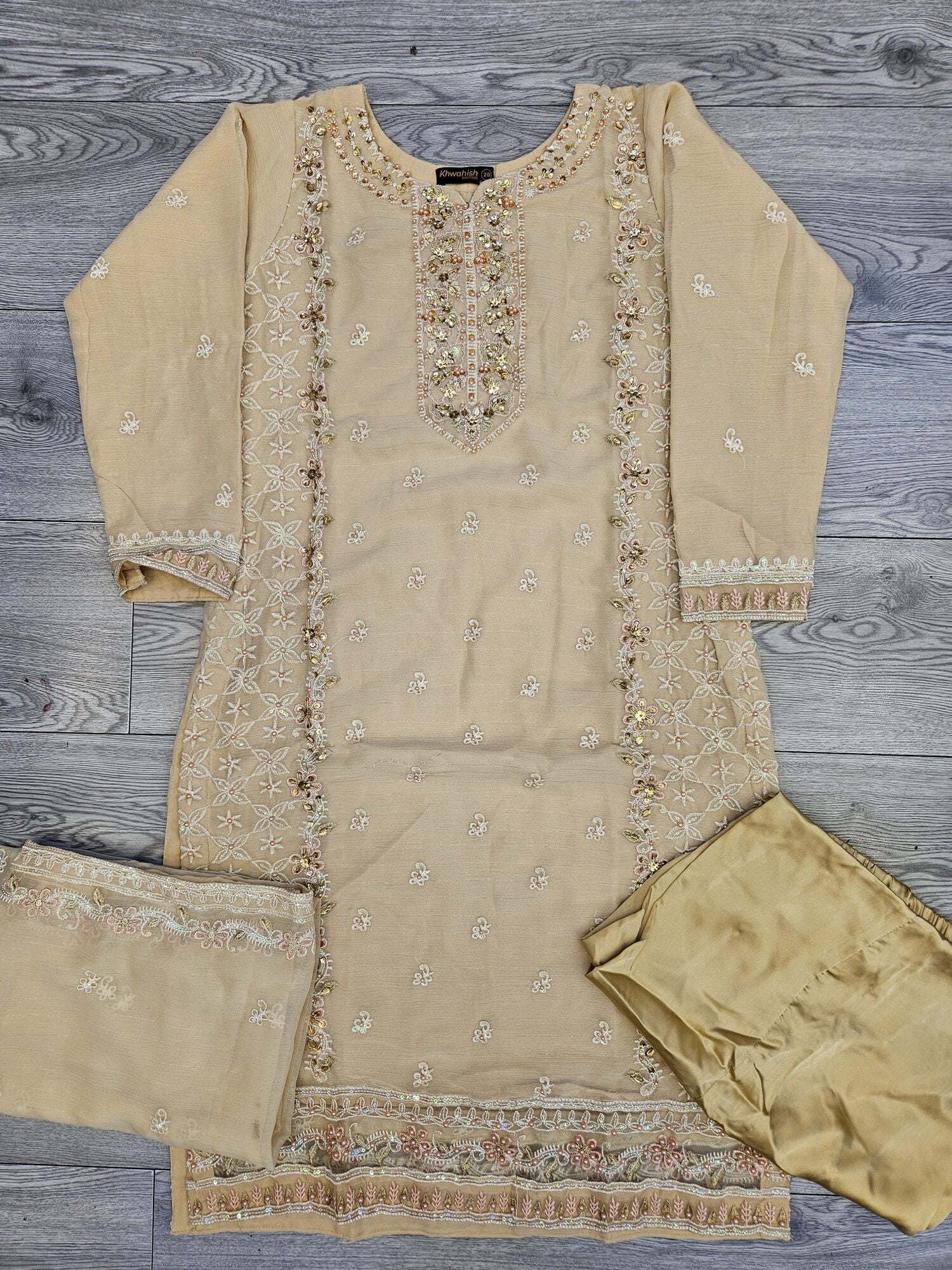 AG pastel peach colour hand embellished