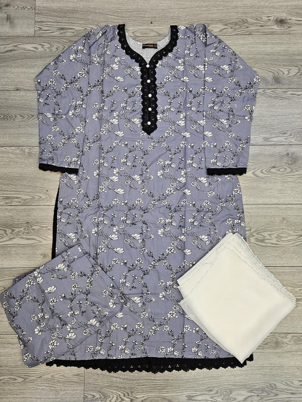 Grey colour floral print linen fabric