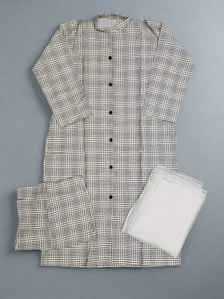 Chequered print white and navy blue