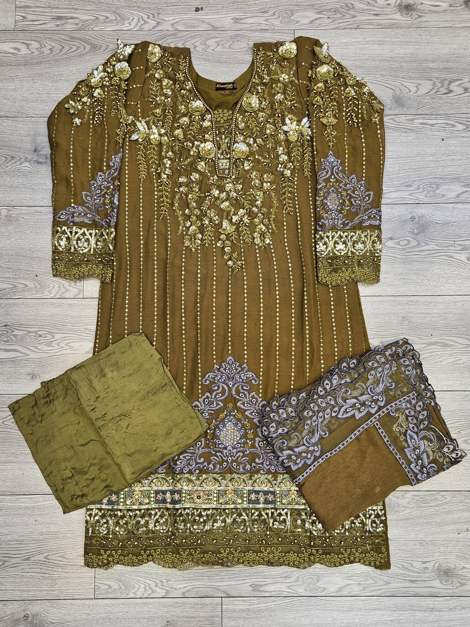 MB Olive green colour hand embellished