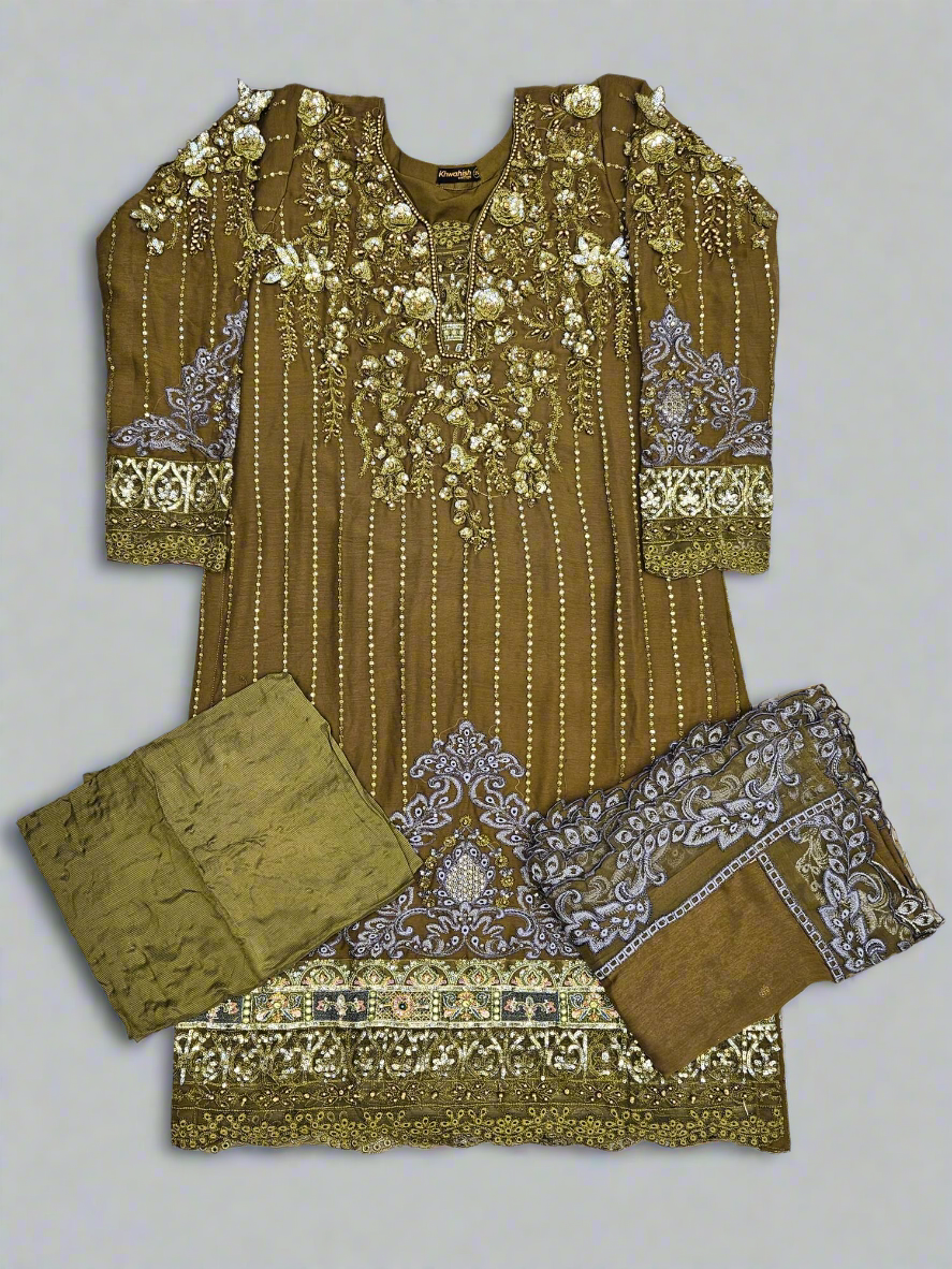 MB Olive green colour hand embellished