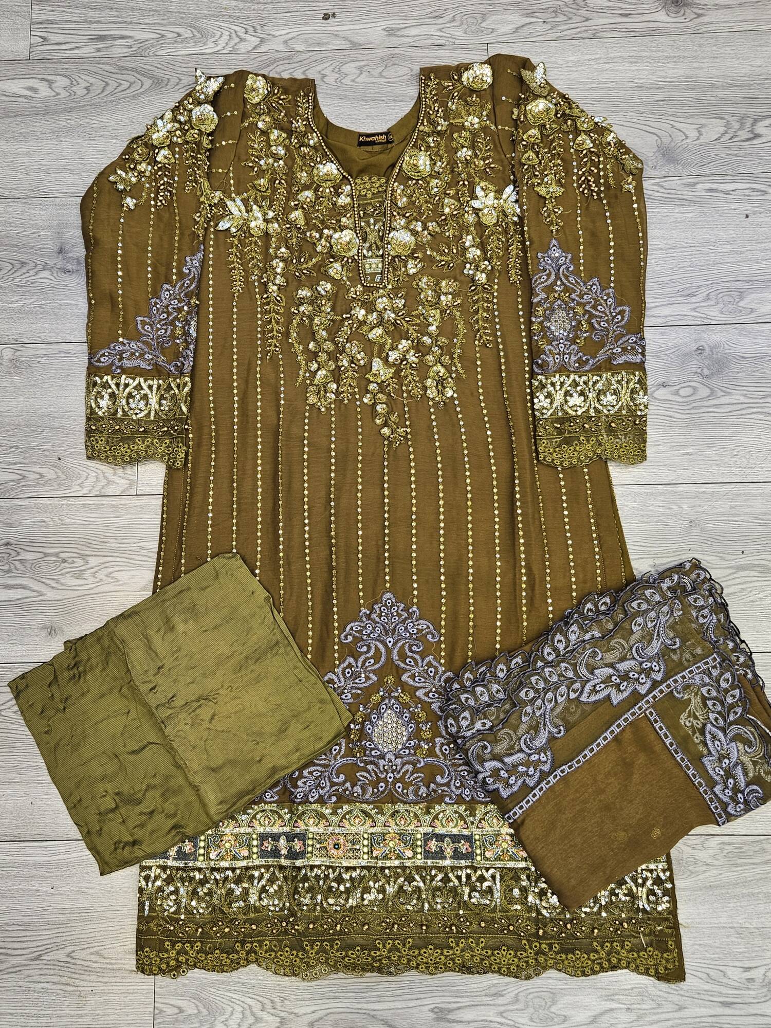 MB Olive green colour hand embellished