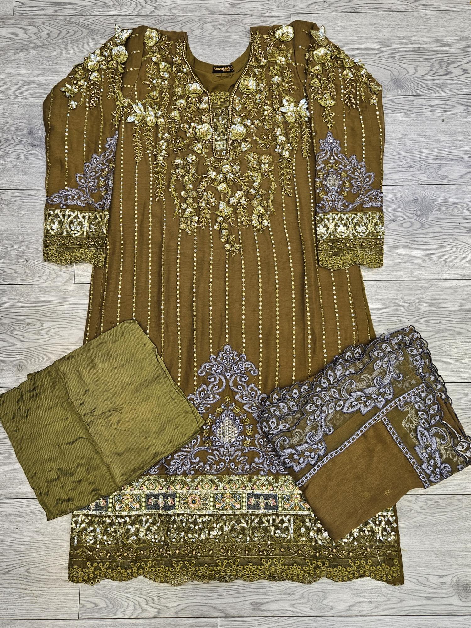 MB Olive green colour hand embellished