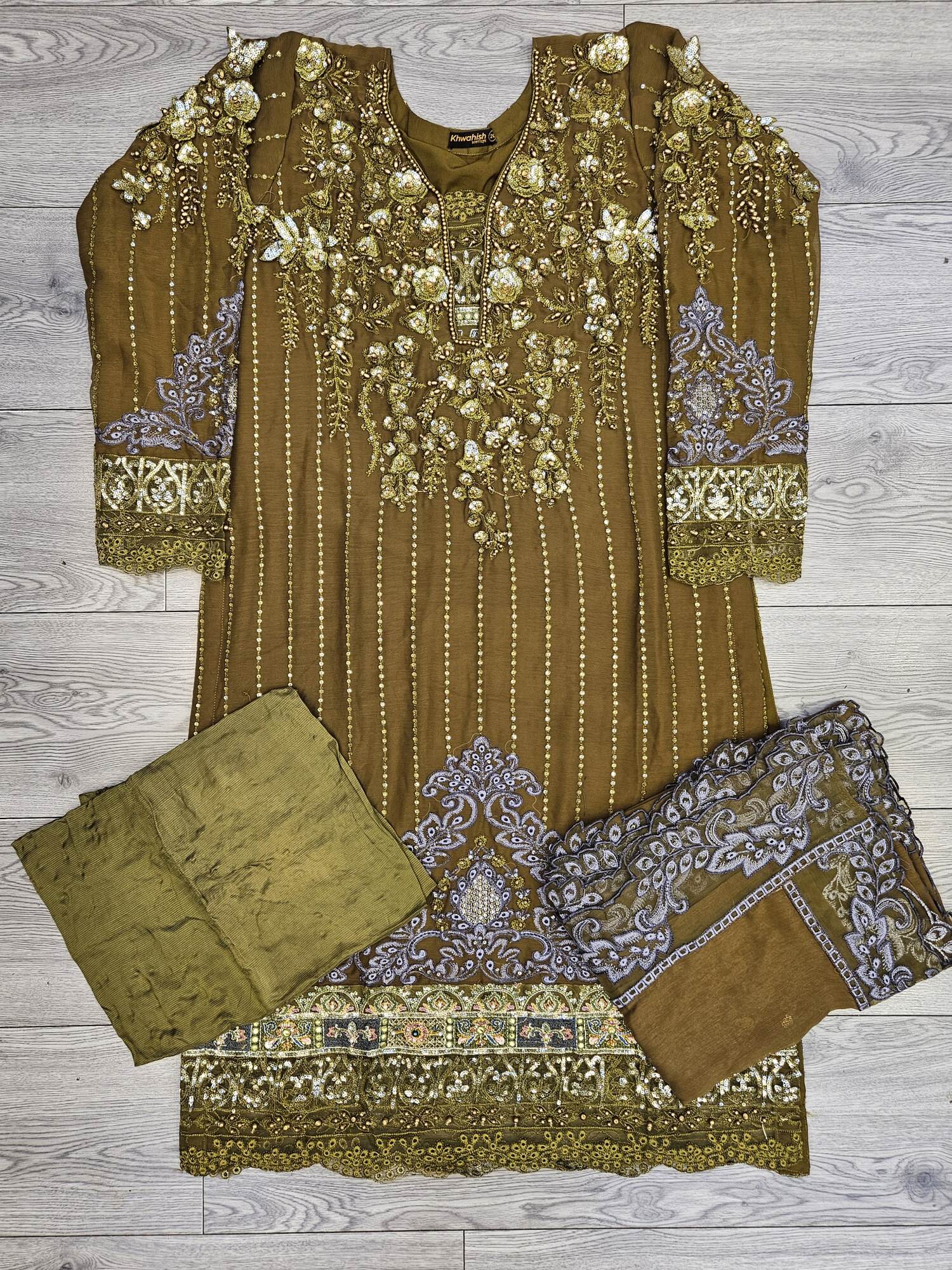 MB Olive green colour hand embellished