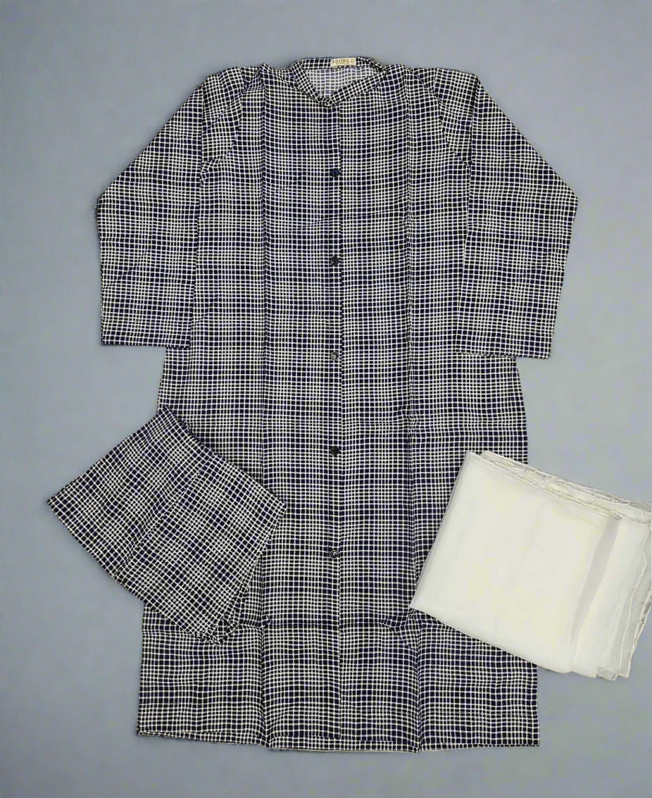 Chequered print navy blue and white