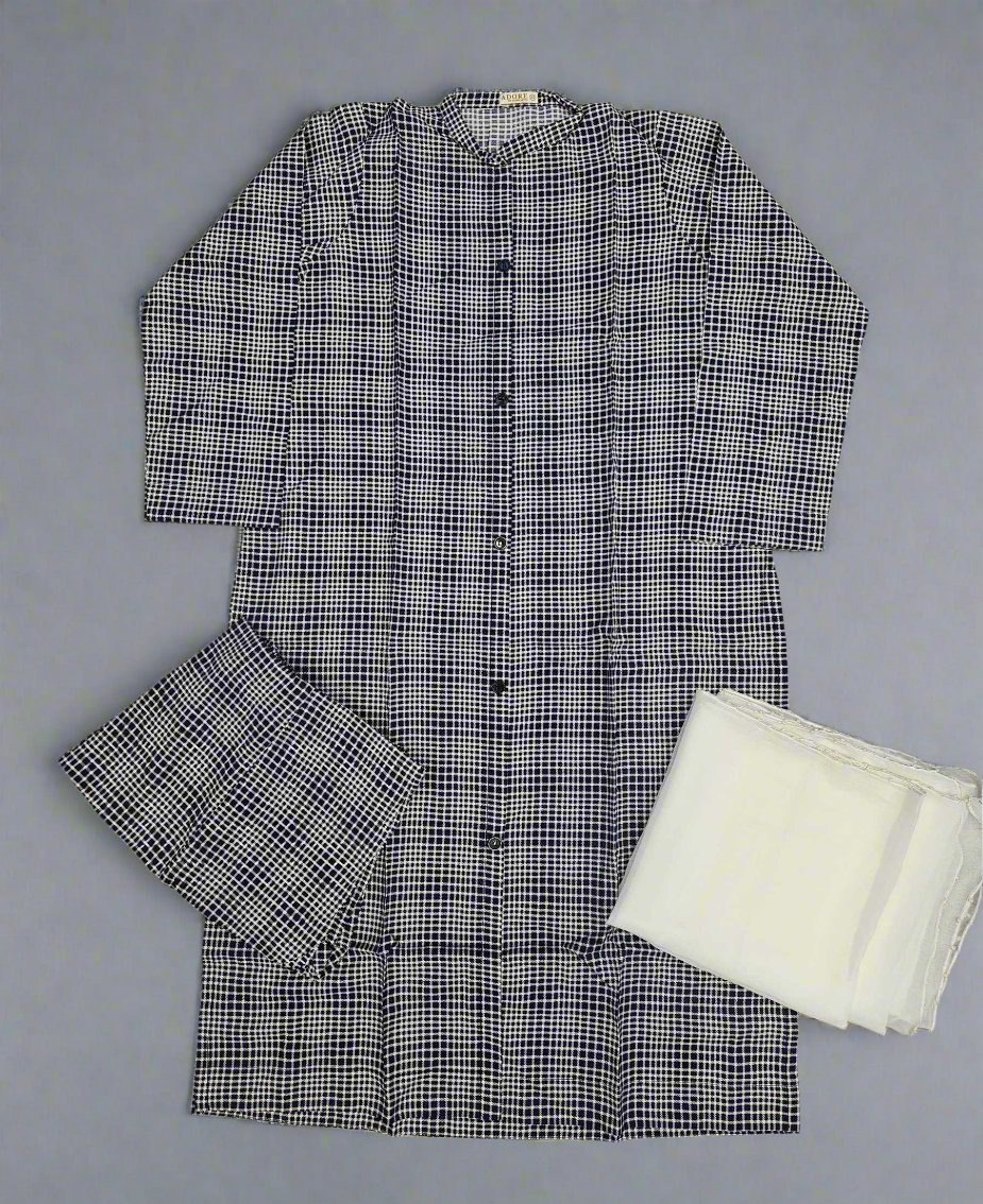 Chequered print navy blue and white