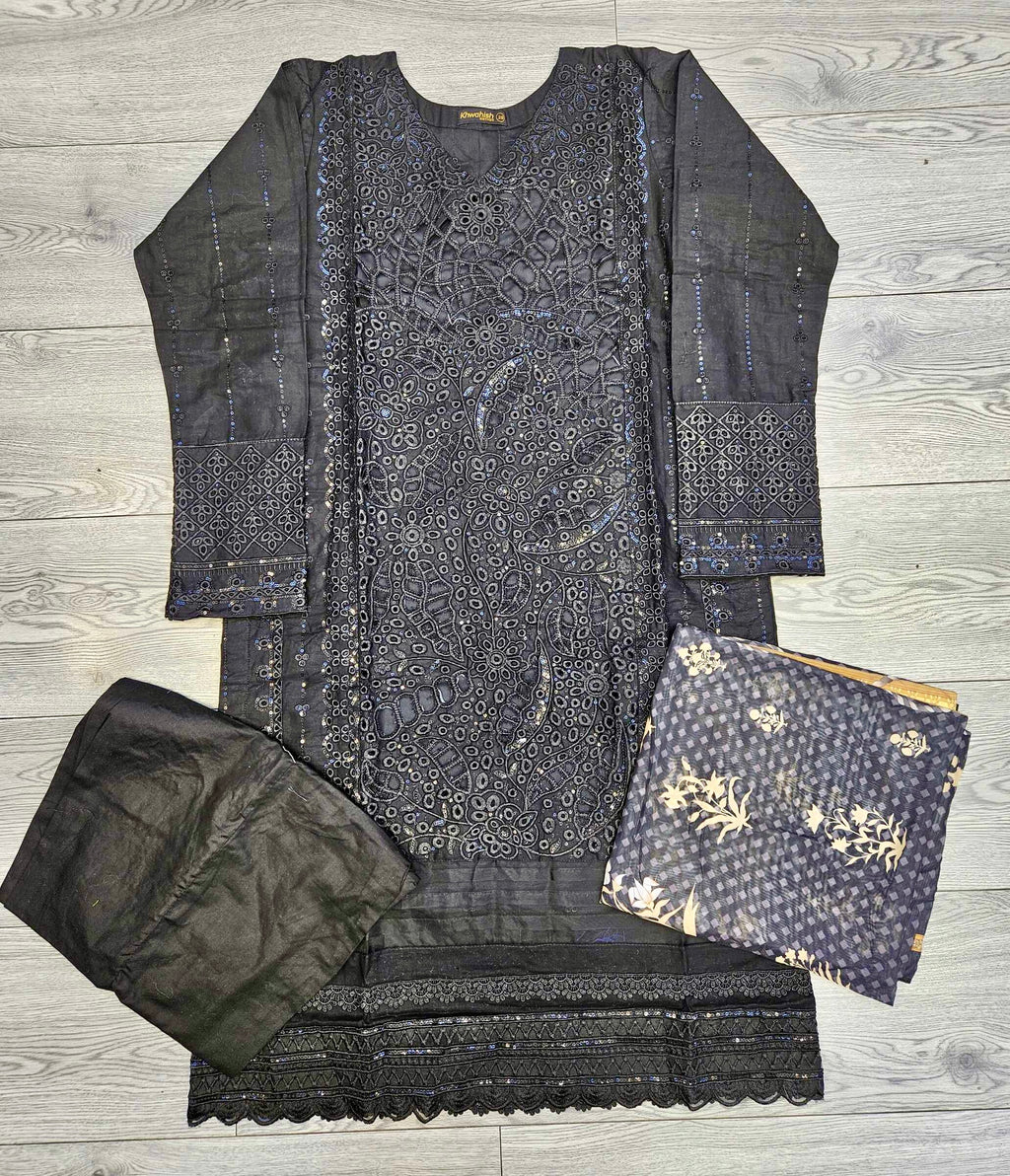 MB black and gold colour thread and sequins laser cut