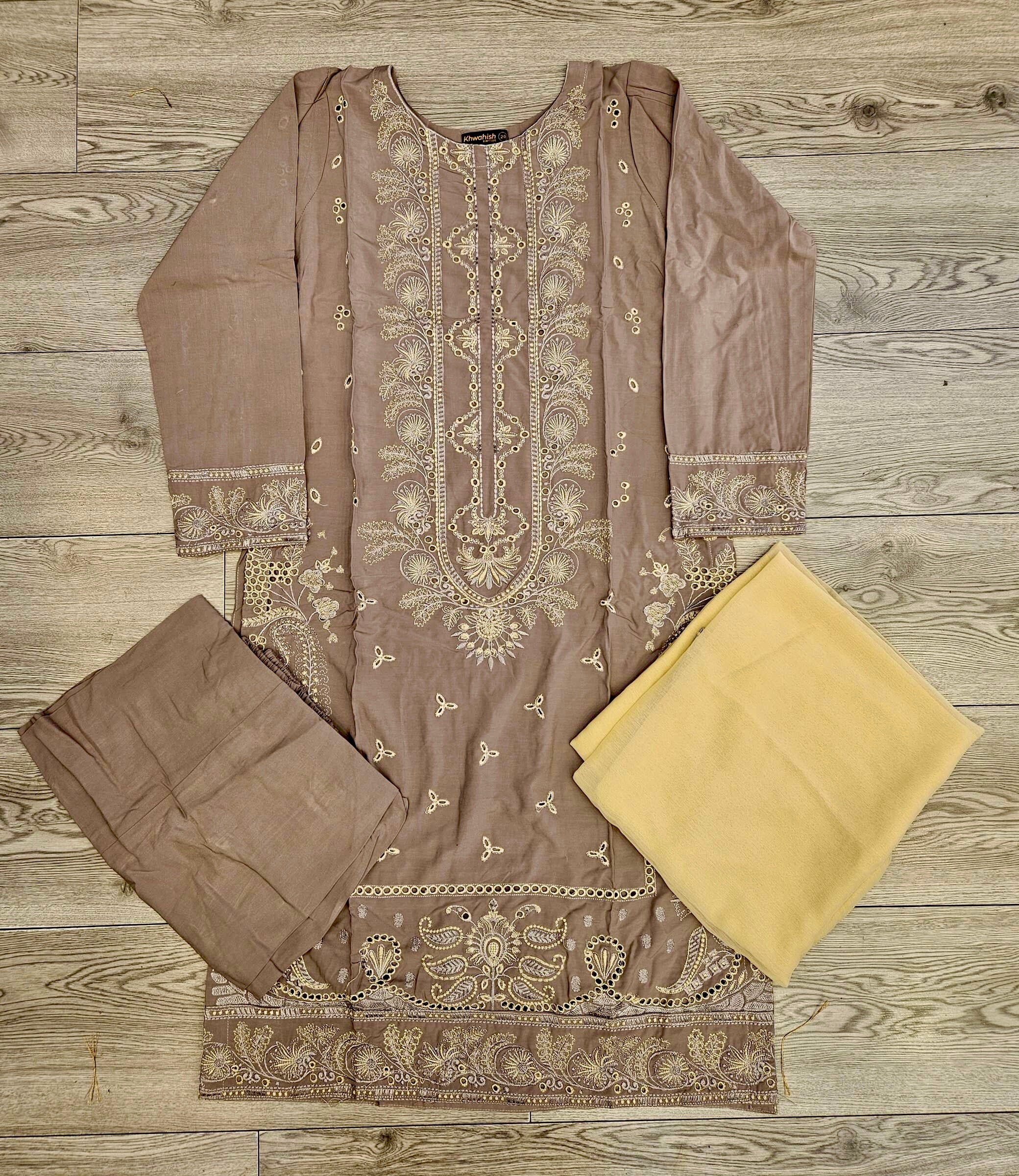 CRM utterly beige colour thread and sequins laser cut