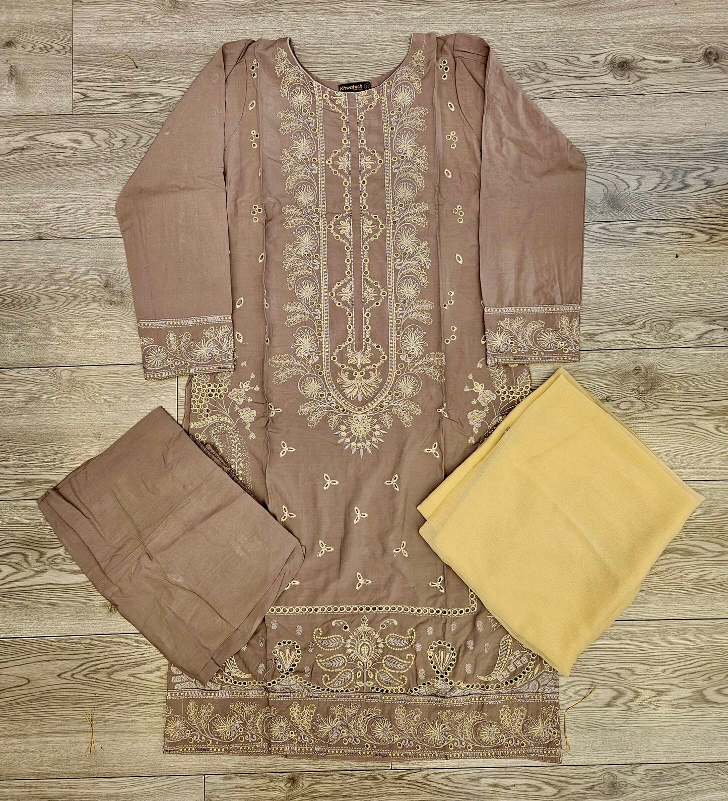 CRM utterly beige colour thread and sequins laser cut