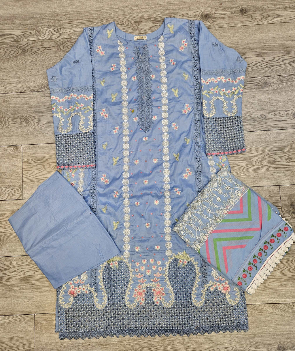 SUF light sky blue with pink colour thread and sequins laser cut